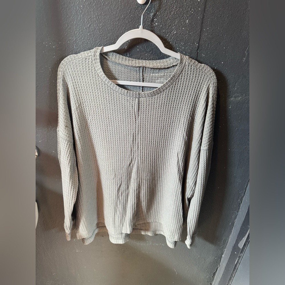 American Eagle Outfitters Gray Waffle Knit High Low Top